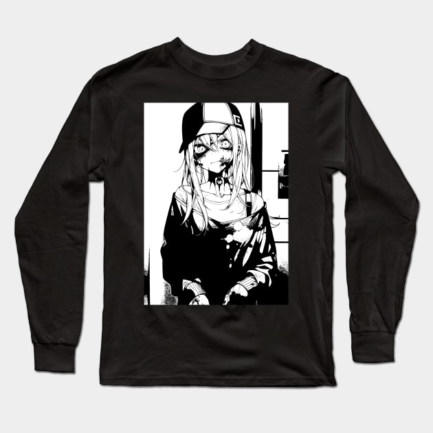 Zombie Manga Anime Girl Long Sleeve T-Shirt by DeathAnarchy